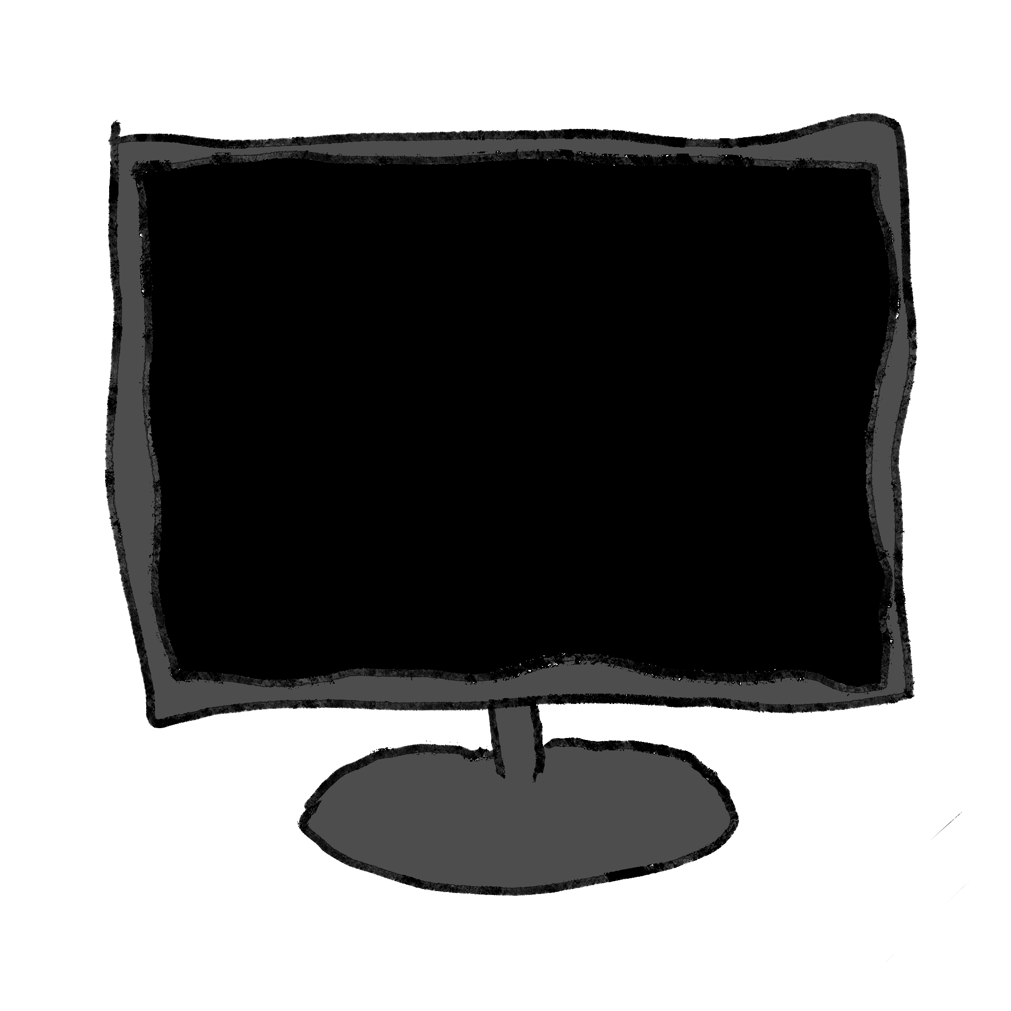  a computer monitor with a black screen and a white power symbol in the bottom right